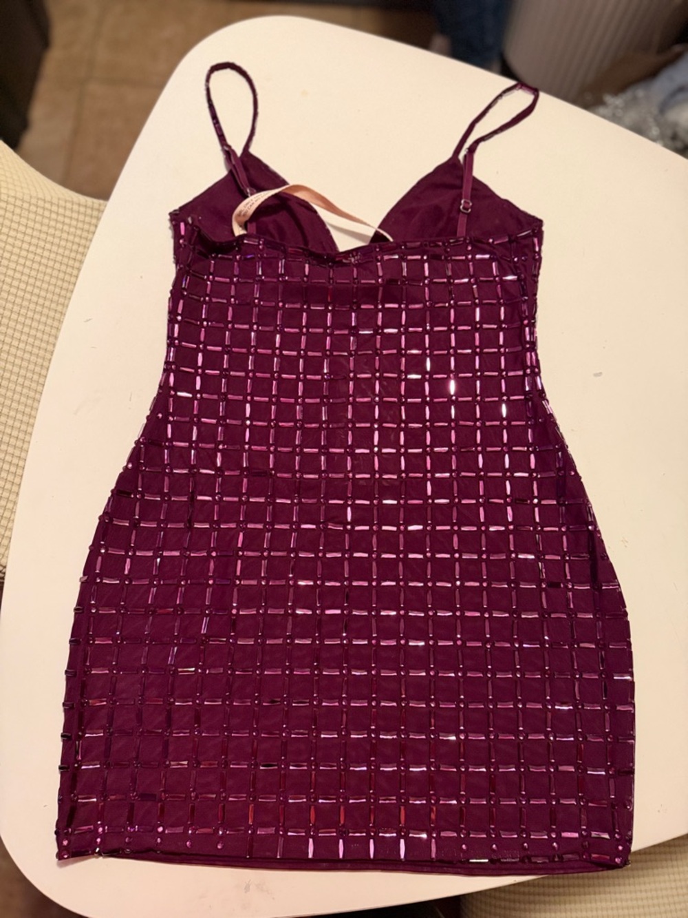 Oh Polly Plum Sequin Grid Bodycon Mini Dress - Picture 5 of 7